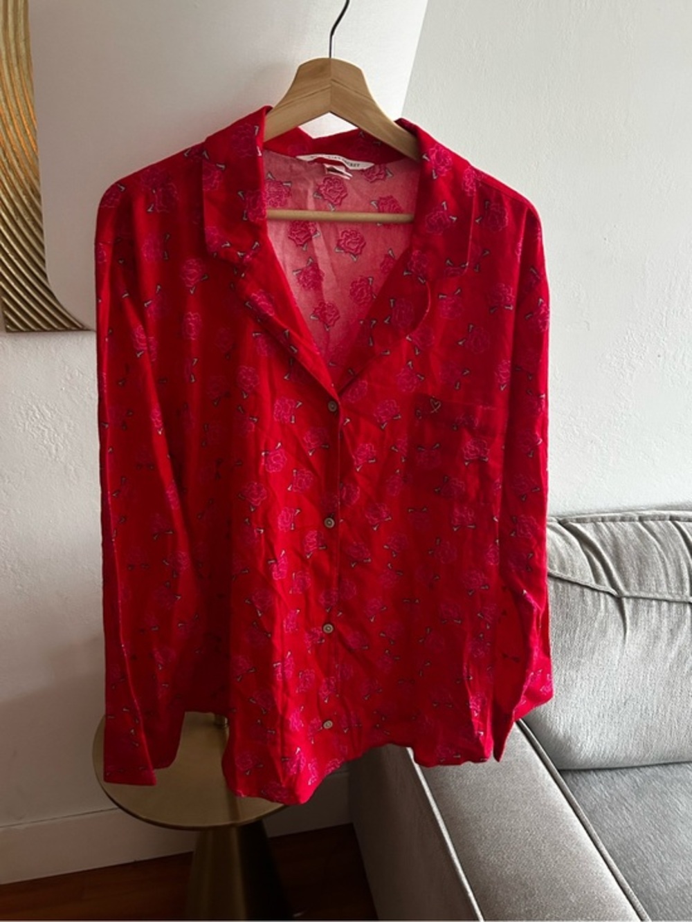 Victoria's Secret Flannel Sleep Shirt Red Rose Floral Xl Soft Warm